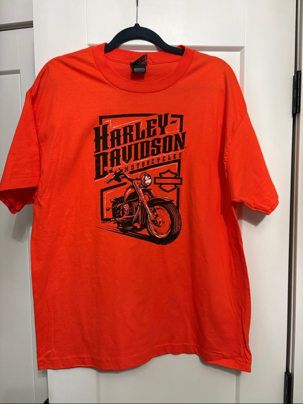 Harley-Davidson Bright Orange Tee with Black Motorcycle Graphic